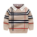 Boys plaid jacquard sweater in apricot colour with long sleeves and pullover design