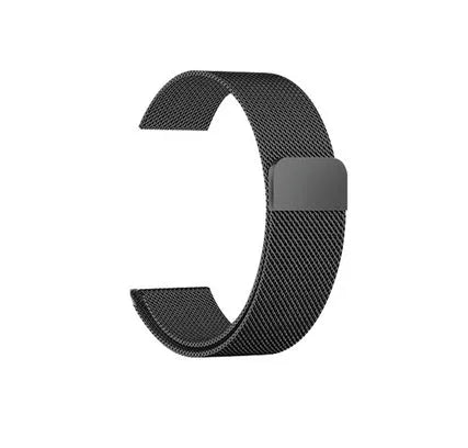 Stainless steel metal watch strap with adjustable links and push-button clasp for 38mm 42mm smartwatches.