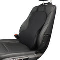 Memory foam car lumbar support cushion in a solid colour on a car seat