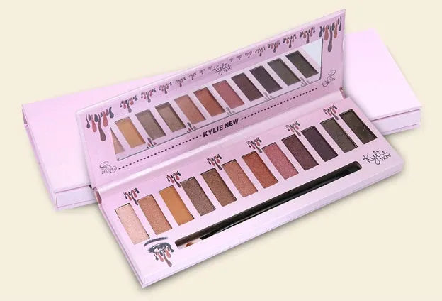 Kelly 12 colour matte eyeshadow palette in compact case with multiple neutral shades visible