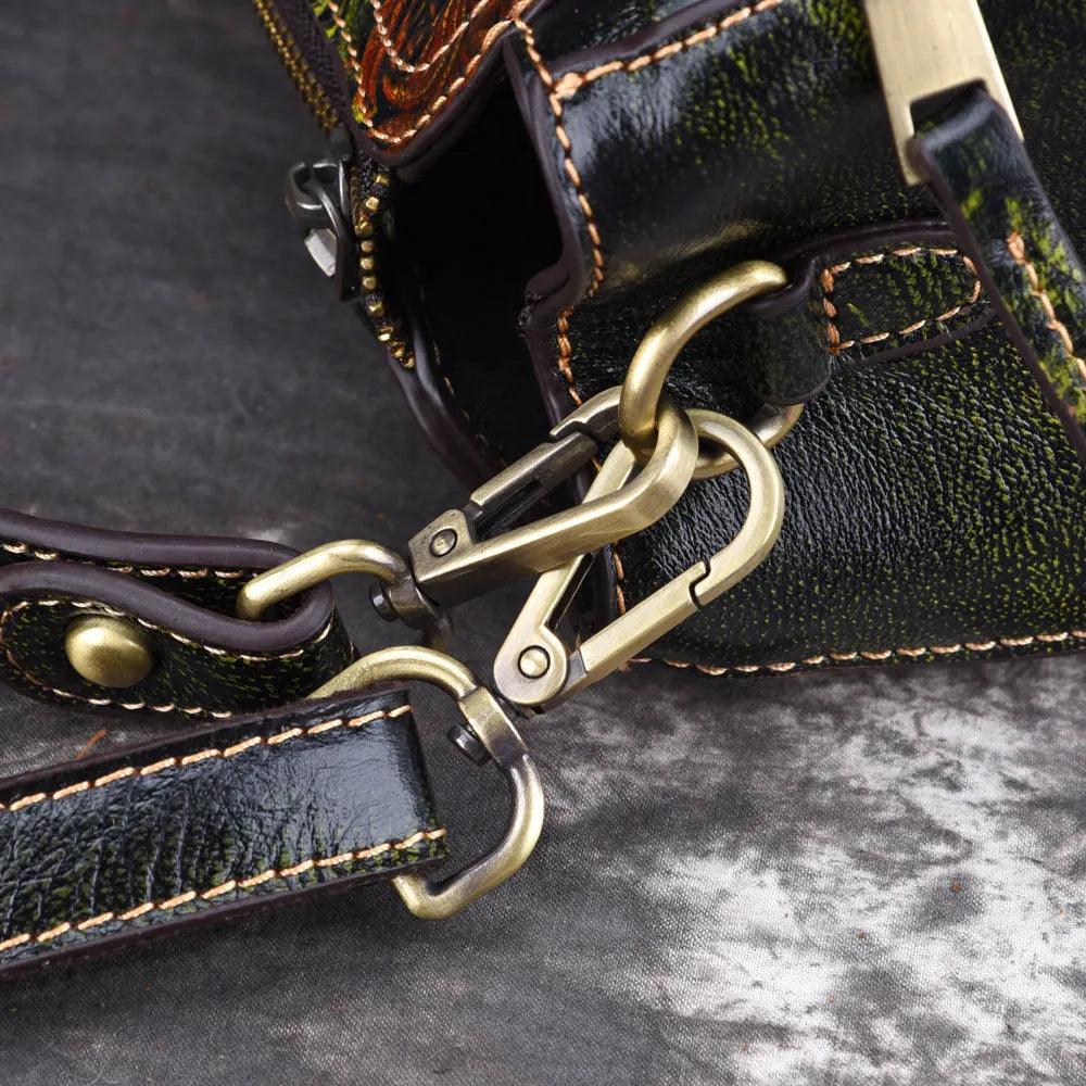 Genuine leather square shoulder bag for women with organised interior compartments