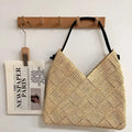 Women's casual hollow shoulder woven bag heart shape straw beige colour with weave texture