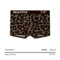 Men's leopard print ice silk boxer shorts laid flat, showing mid-waist design and polyester fabric.