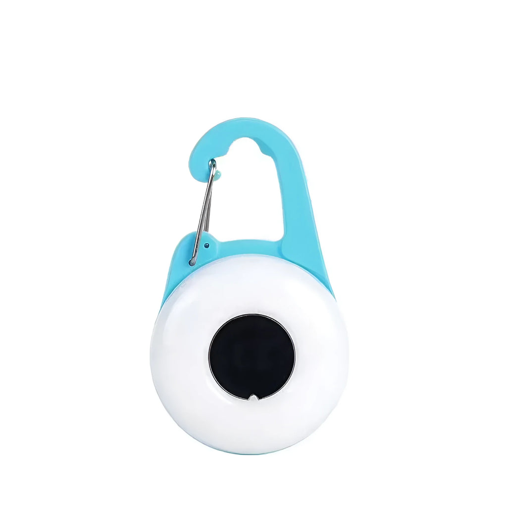 Blue USB rechargeable dog collar light with LED and adjustable silicone strap on a collar
