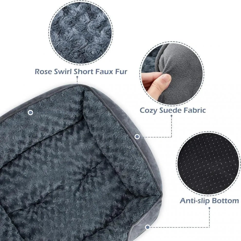 Beige stuffed kennel dog bed for a large Golden Retriever, showing soft nest design.