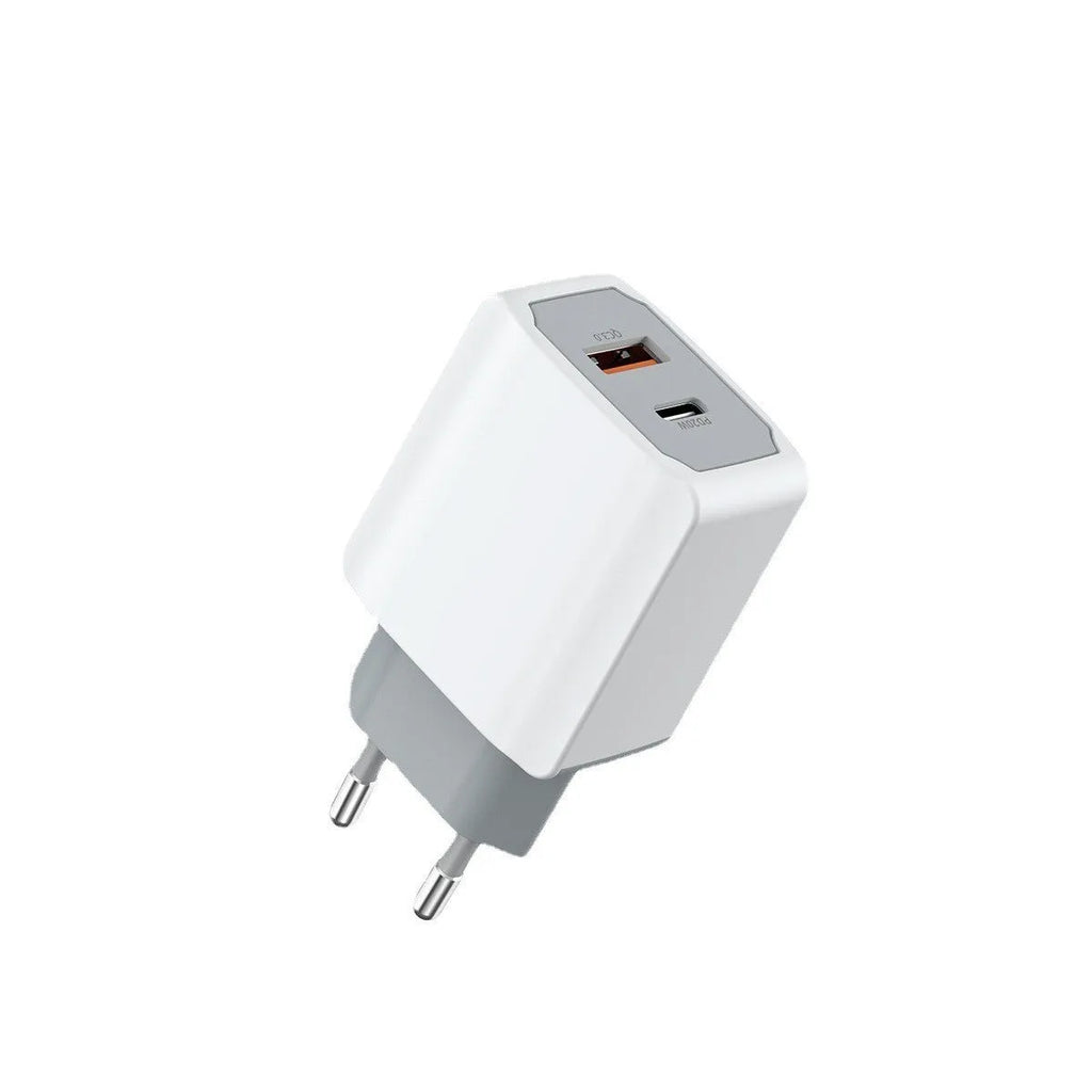 White European standard fast charge phone charger set with USB cable