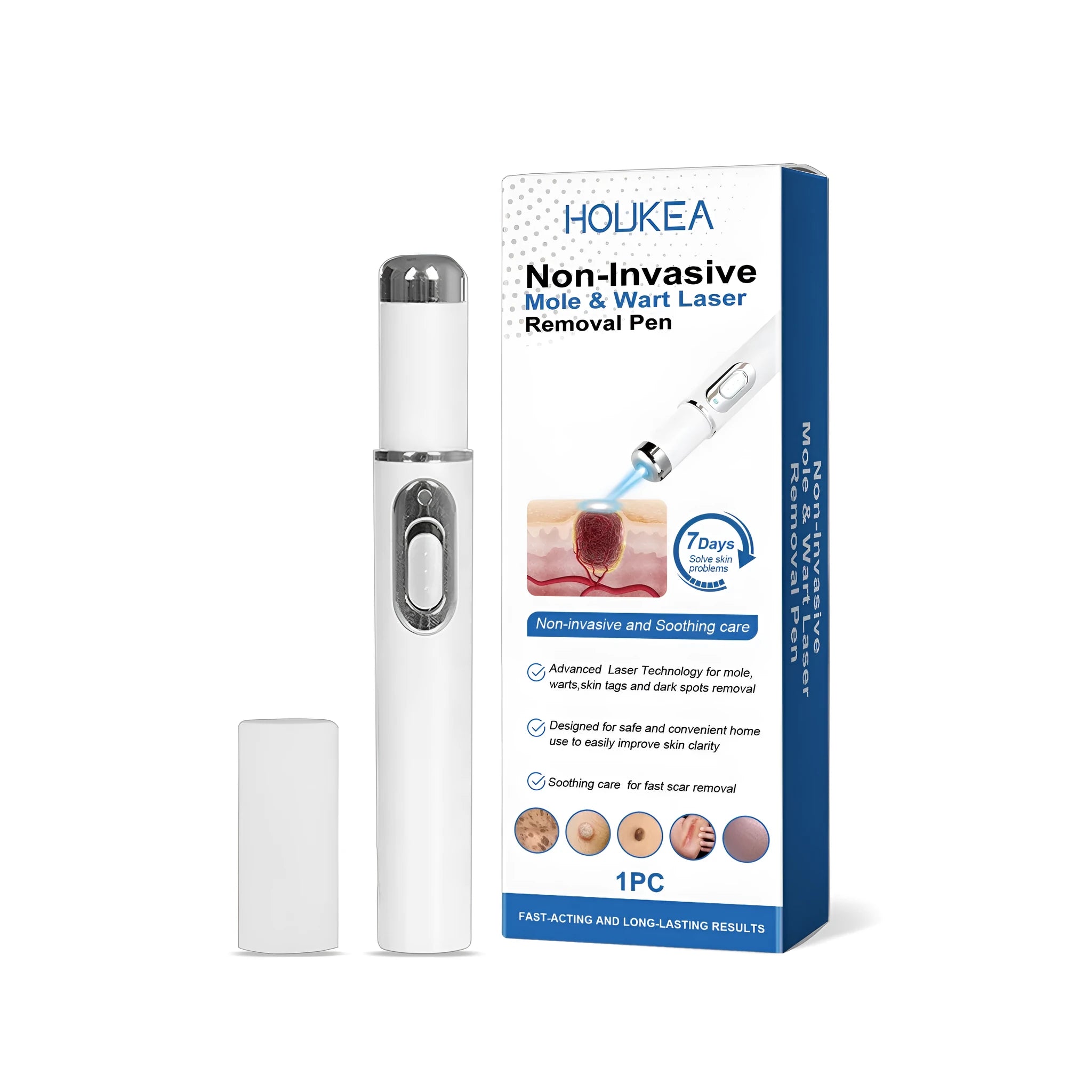 Non-invasive laser removal pen for mole and wart treatment with medical-grade ABS plastic construction