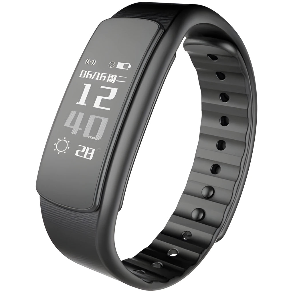 I6 Smart Sports Bracelet with black or green TPU wristband and 0.96-inch touch screen on wrist.