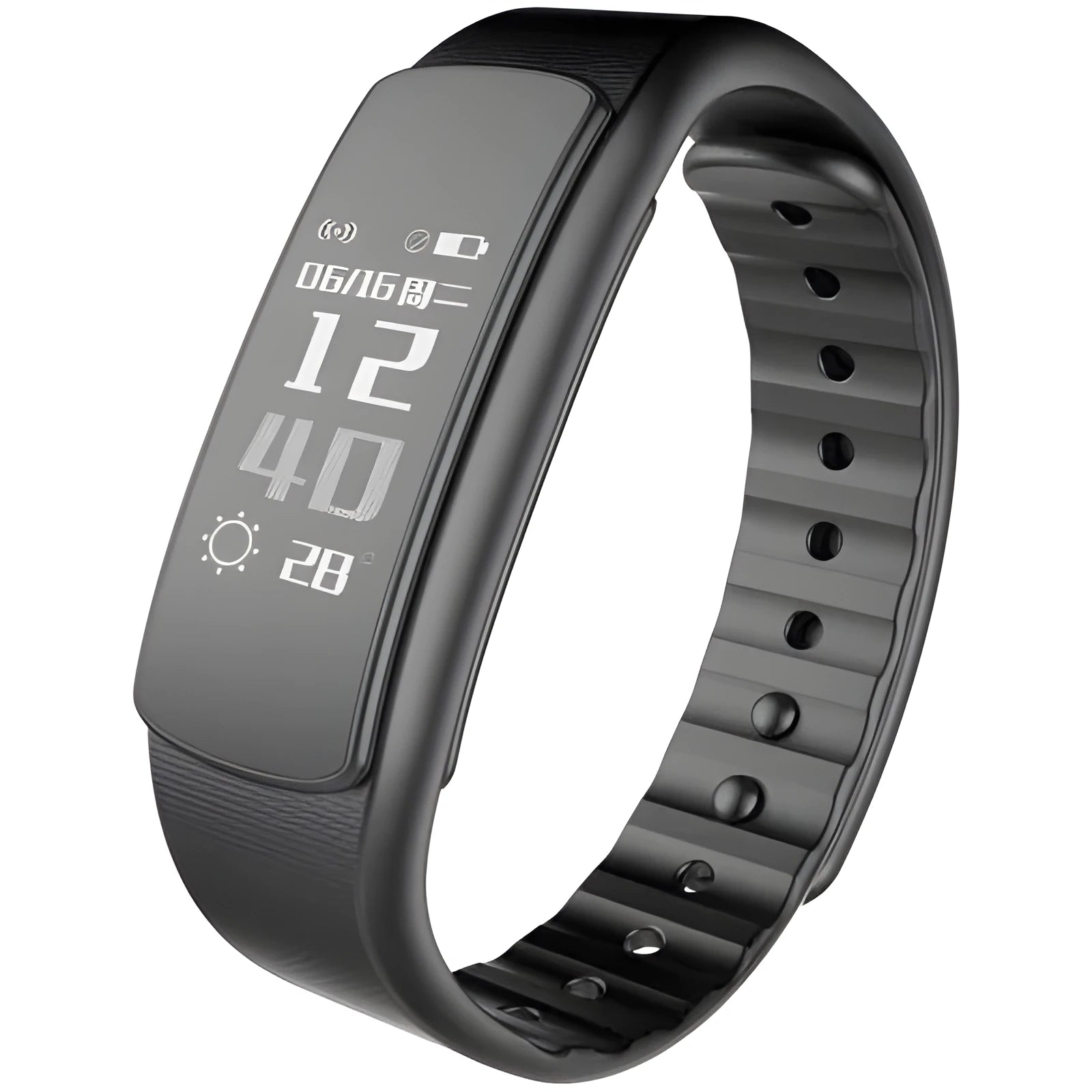 I6 Smart Sports Bracelet with black or green TPU wristband and 0.96-inch touch screen on wrist.