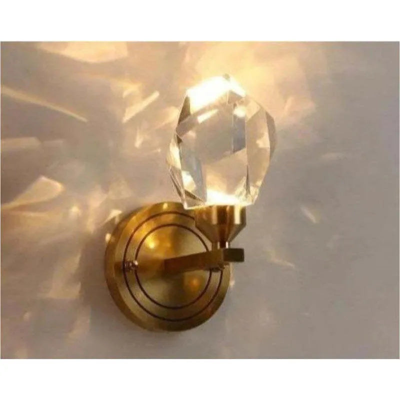 Copper modern villa art rotating light luxury crystal wall lamp for living room