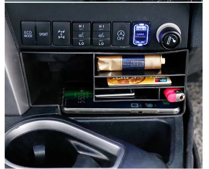 Black plastic center console storage box for Toyota RAV4 and Rongfang with plug-in design