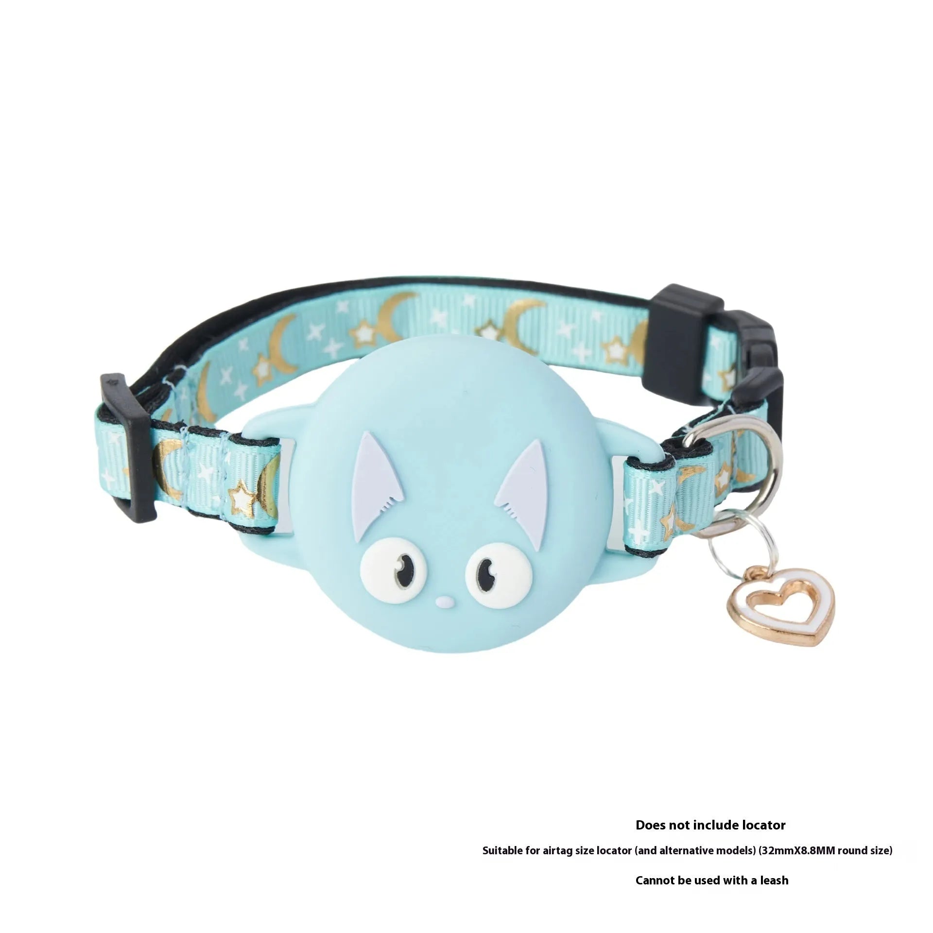 Pink plastic AirTag case attached to an adjustable breakaway cat collar on a table.