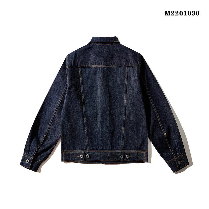 Men's raw pulp colour Japanese-style retro cotton jacket with patch pockets and straight hem