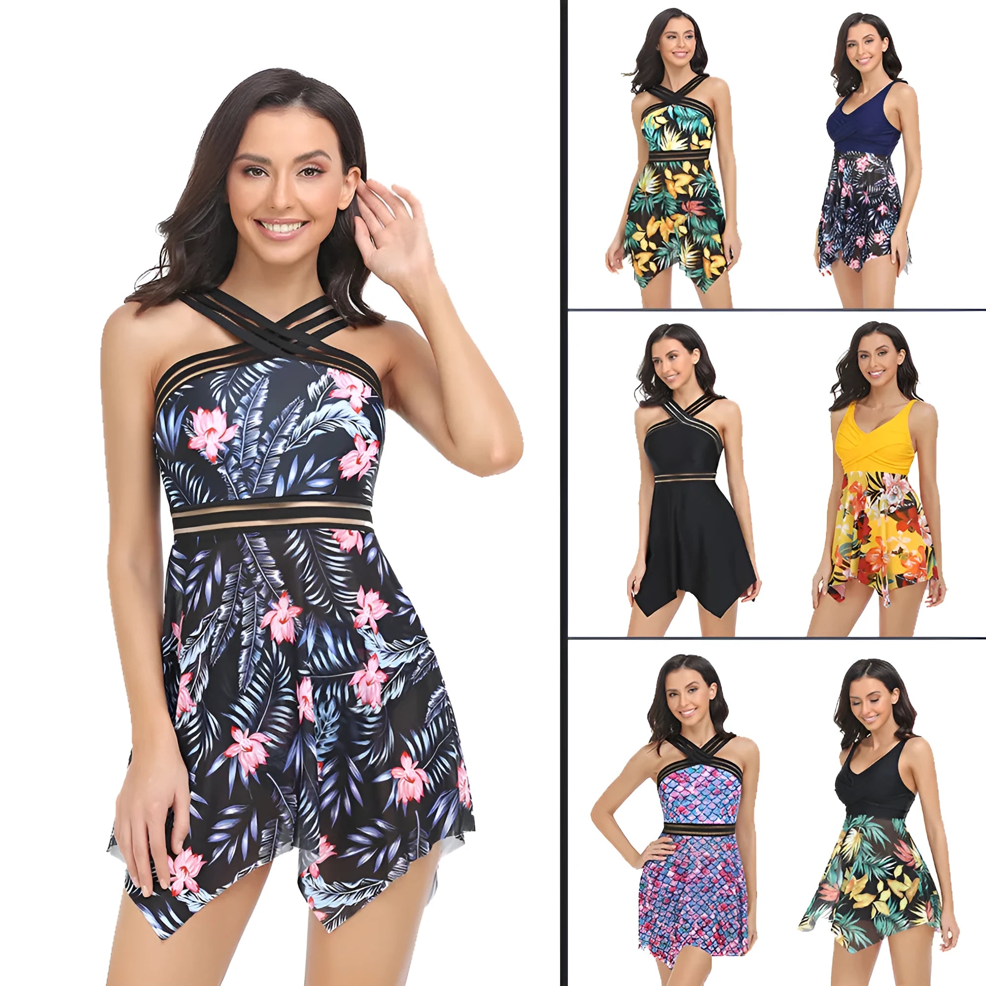 Women's one-piece swimsuit with tulle skirt in nylon fabric available in multiple colours and sizes