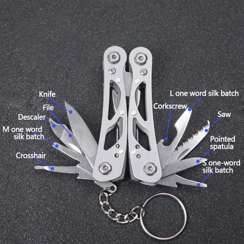 All steel 14-in-1 folding multi-function pliers with locking blade, 10cm folded length, black colour