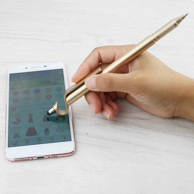 Black multifunctional mobile phone holder touch screen pen with 0.5mm tip and integrated stand function