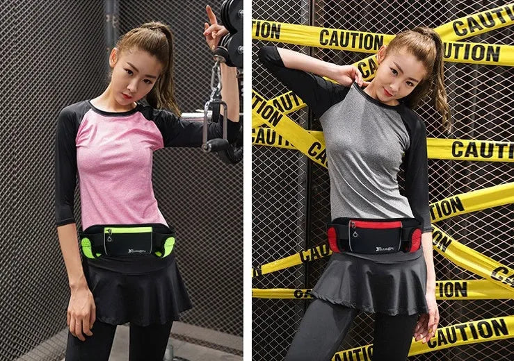 Multi-function running belt with bottle pocket and phone pocket in diving material 32x12cm