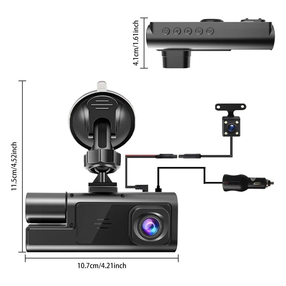 WiFi dash cam for car with front and rear recording on a 2-inch screen