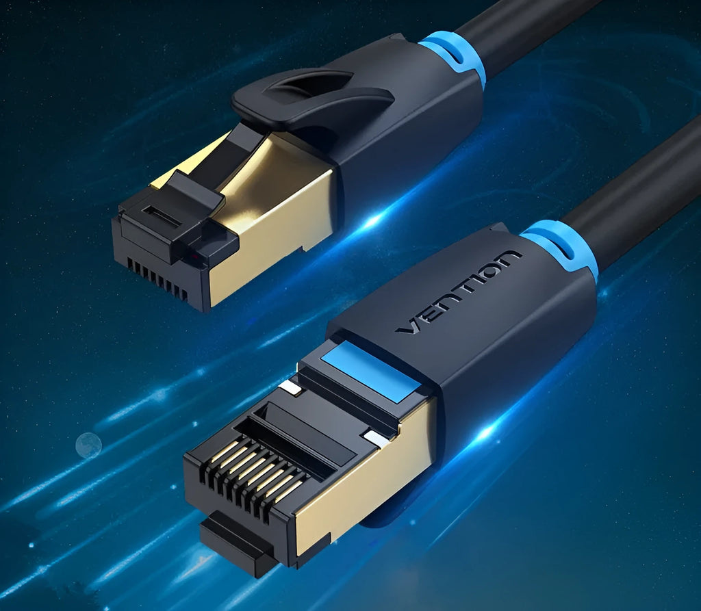 CAT8 10G Ethernet cable flat and round versions with RJ45 connectors in various lengths