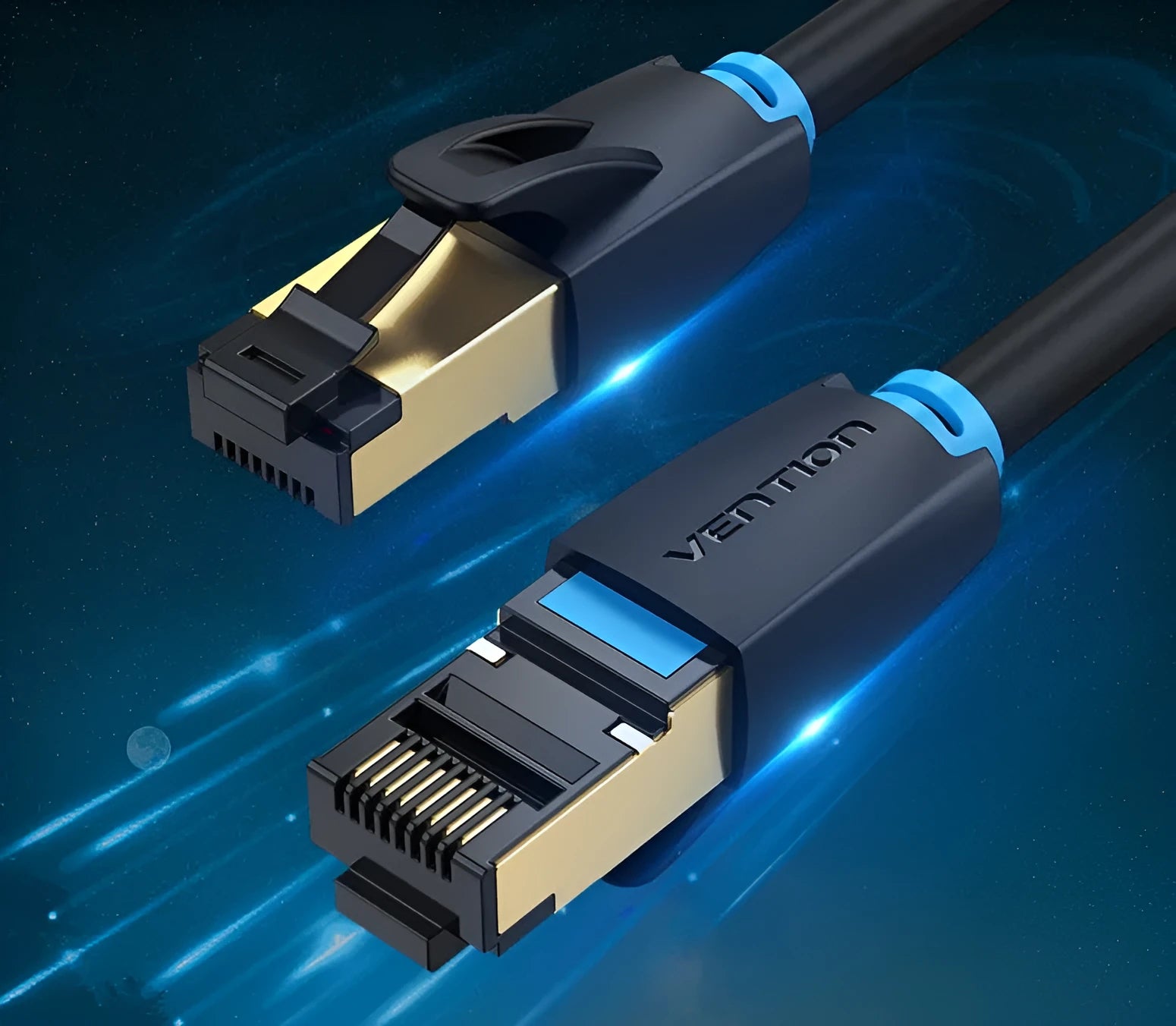 CAT8 10G Ethernet cable flat and round versions with RJ45 connectors in various lengths