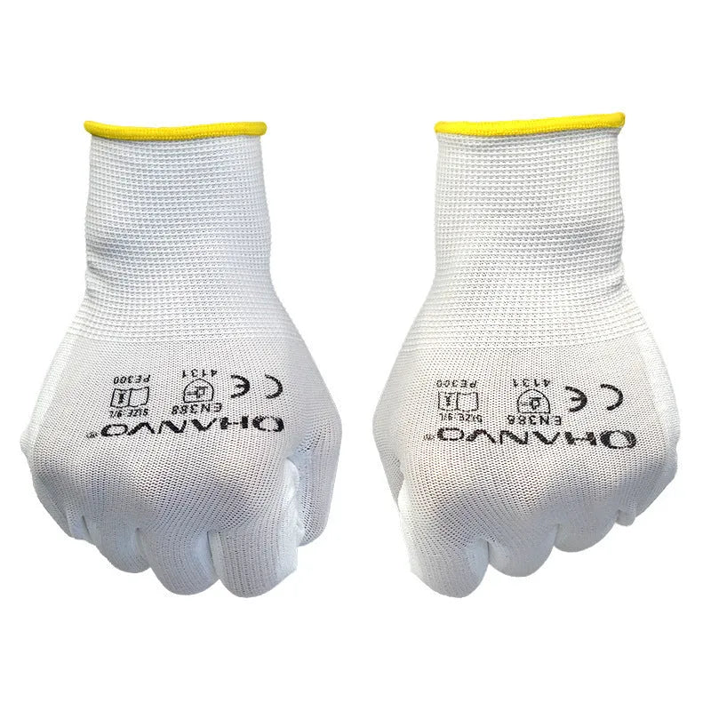 White PU-coated labour gloves with extended 24cm length for forearm protection