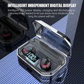 Black X10 Bluetooth wireless headset with charging case showing 8-hour call time and 3000mAh battery