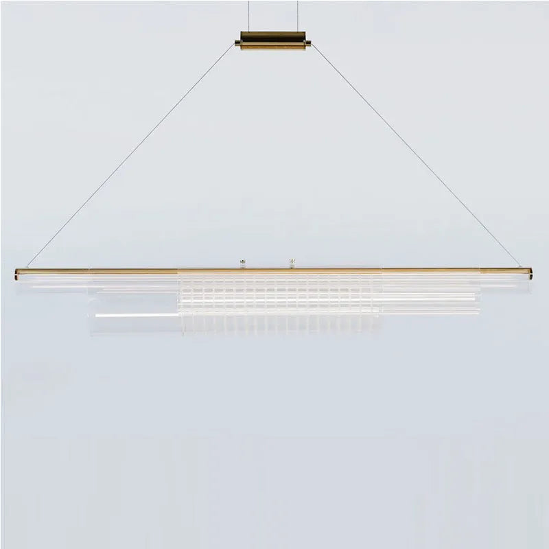 Modern minimalist glass pendant lamp with iron suspension in three length options.