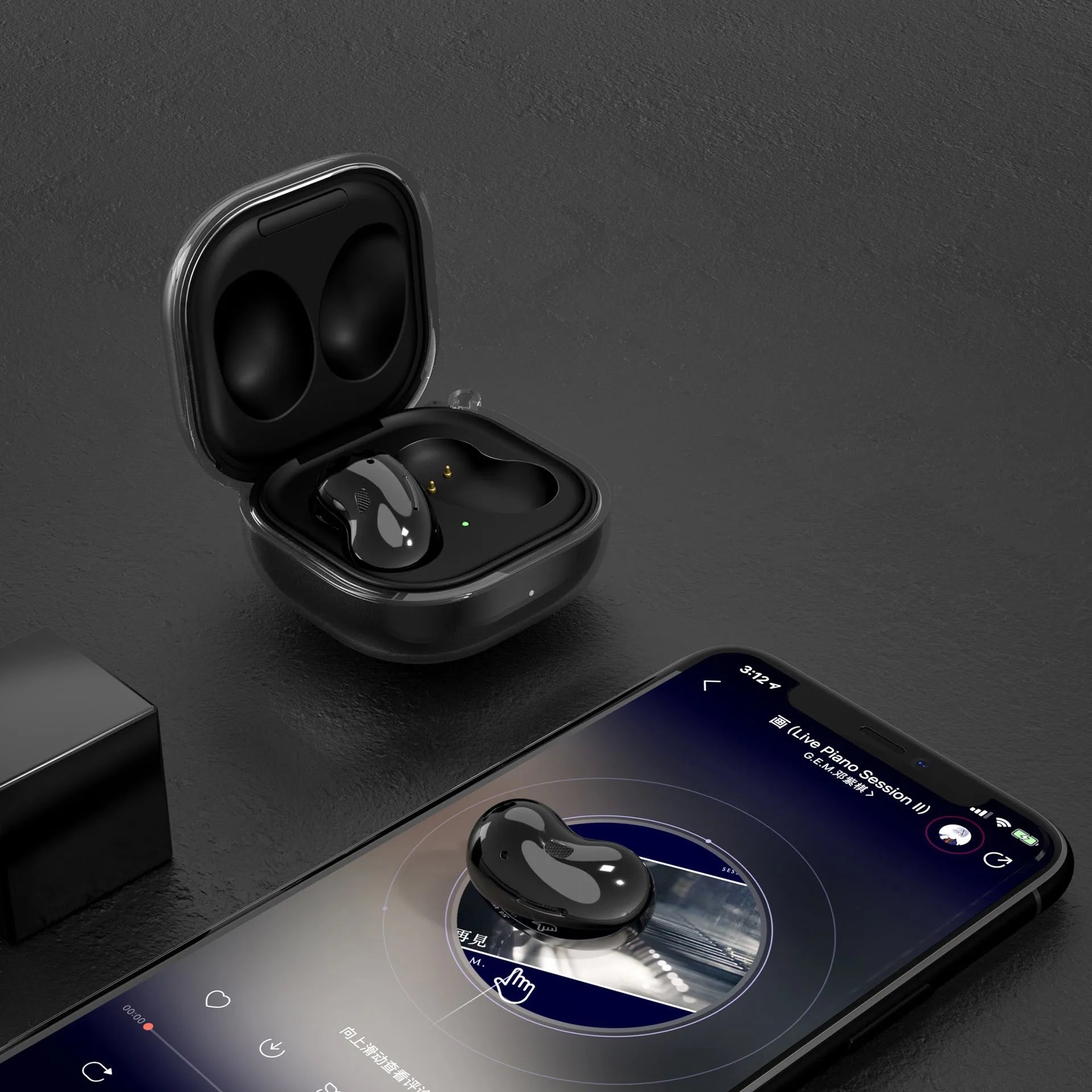Translucent plastic replacement ear case for clamshell Bluetooth headphones in gold, black, purple, and clear.