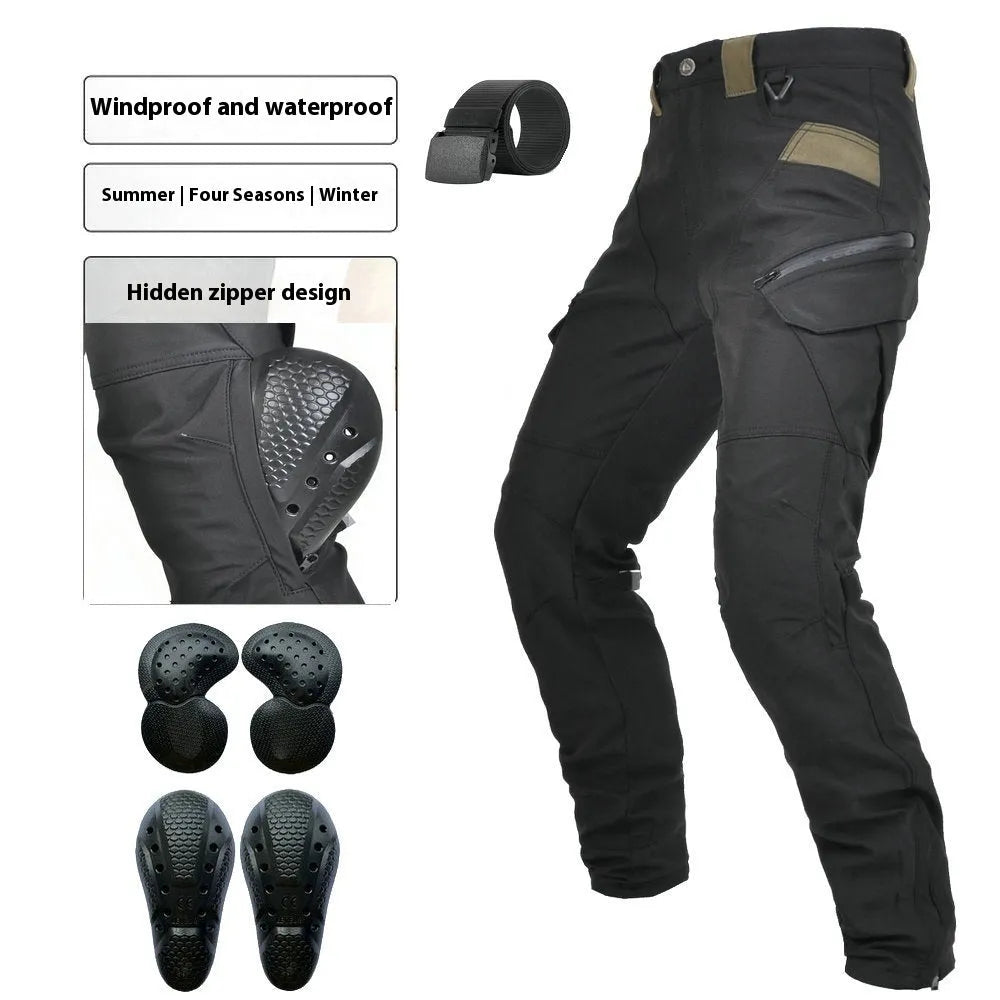 Motorcycle waterproof windproof cycling trousers with removable protective gear in black or green colour