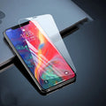Tempered glass screen protector for iPhone models 11, X, XS, showing anti-fingerprint and HD features.