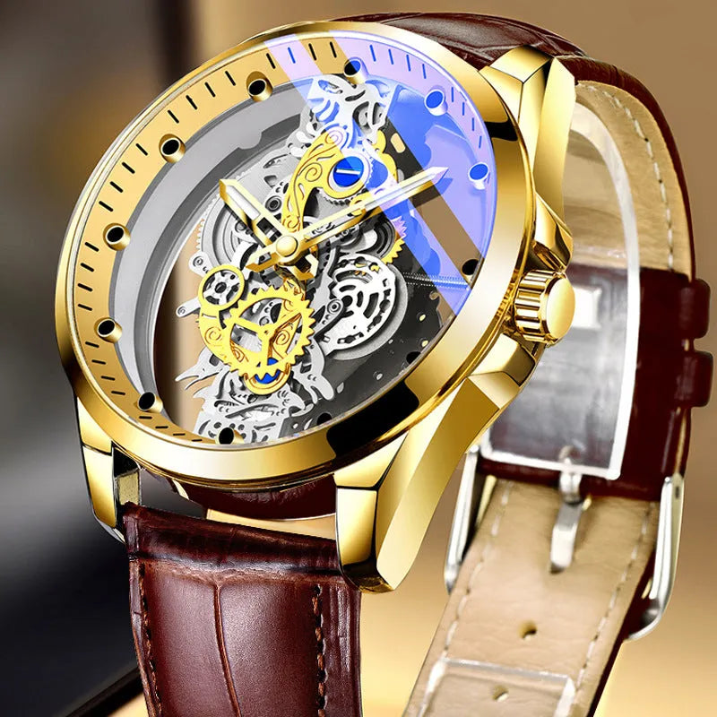 Double-sided skeleton automatic watch 40mm stainless steel luminous tourbillon business wristwatch
