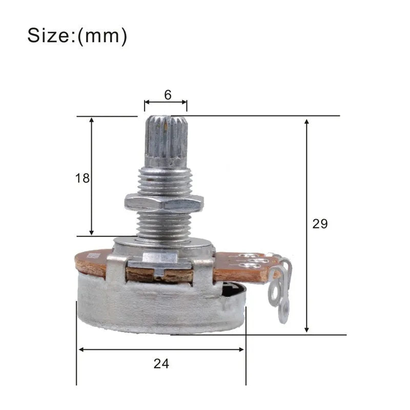 Metal electric guitar potentiometer knob for volume and tone control replacement.