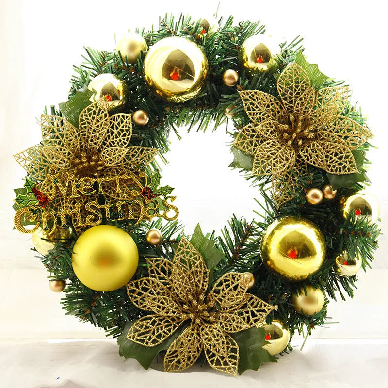 30cm multicolour plastic Christmas wreath with bendable branches on a red door.