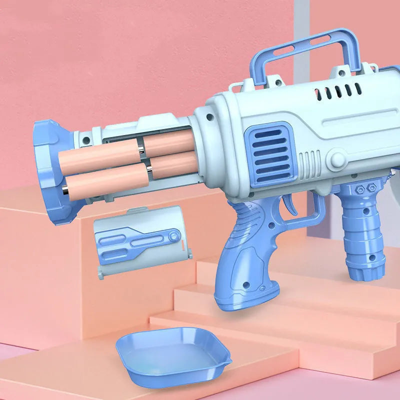 32-hole electric Bazooka bubble machine gun in cherry pink colour with LED illumination