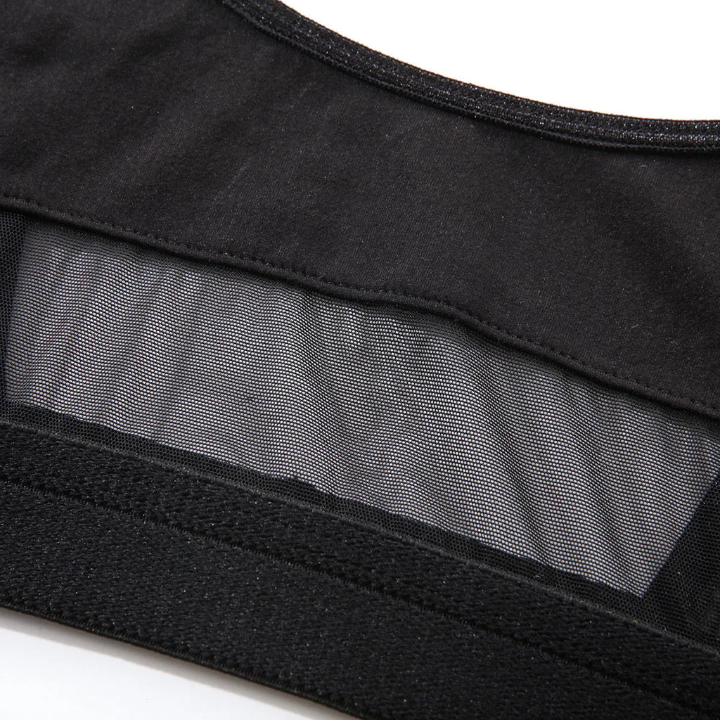 Black and white full cup bra and pants set for women on a hanger.
