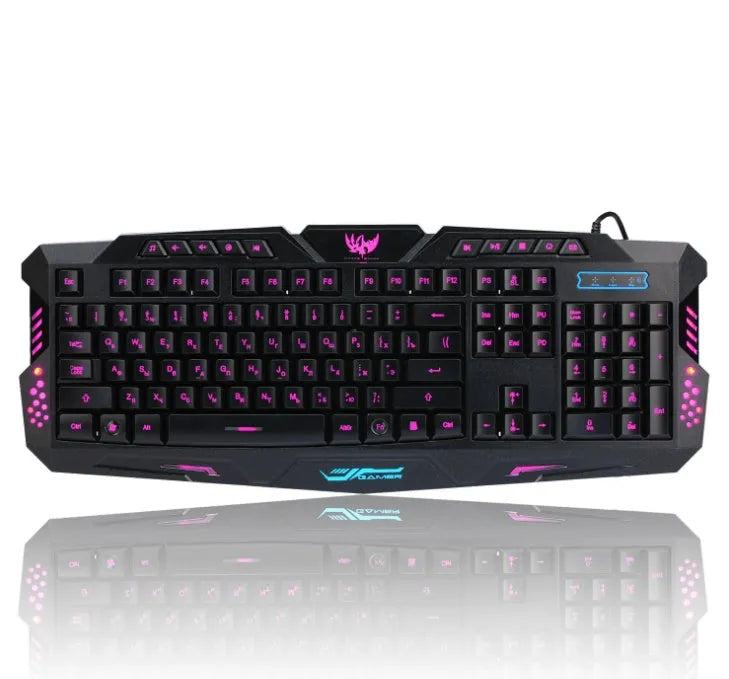 J10 wired gaming keyboard set with tricolor backlight black colour Russian layout includes black mouse