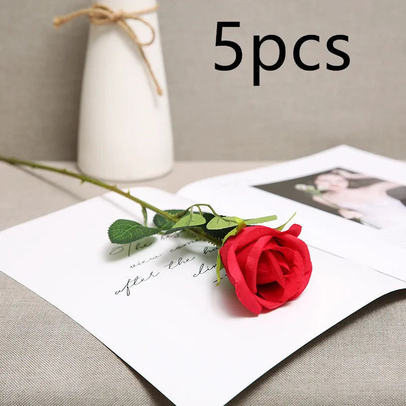 Artificial red silk rose bouquet 48cm for home decoration with flower head diameter 7cm