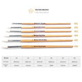 Set of six wooden-handled artist pen brushes with pointed tips on a white background.