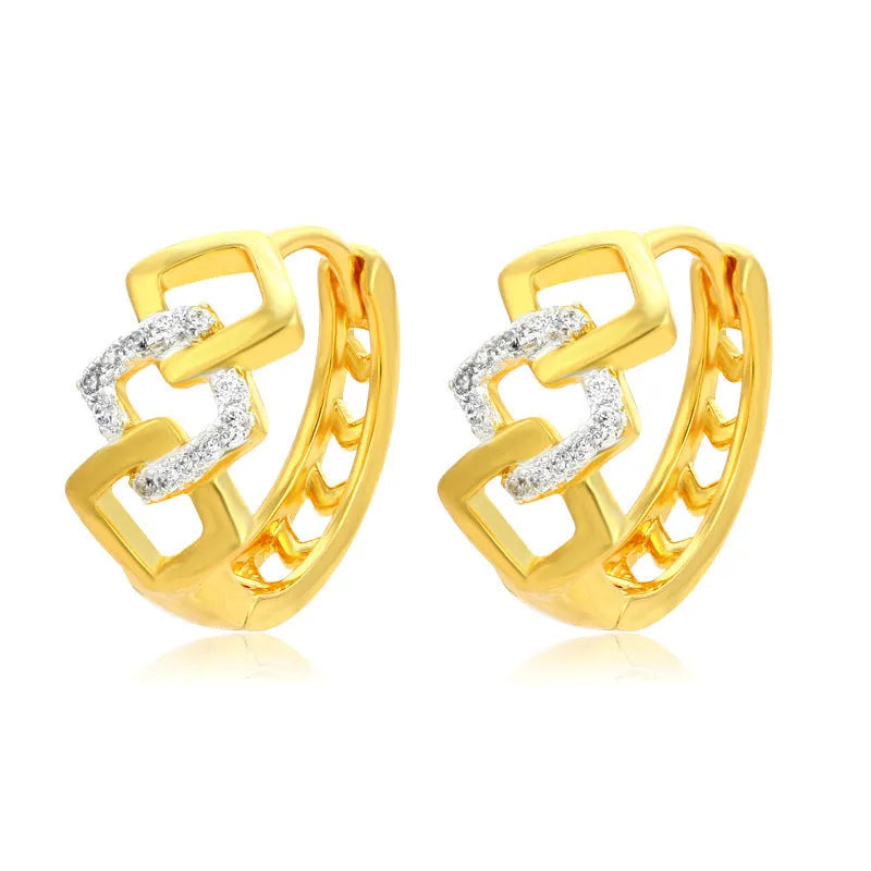 Gold geometric hollow-out alloy earrings with simple design and ear clip fitting