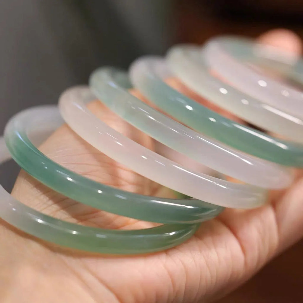 Chalcedony jade bracelet showing semi-translucent stone material in traditional bangle design