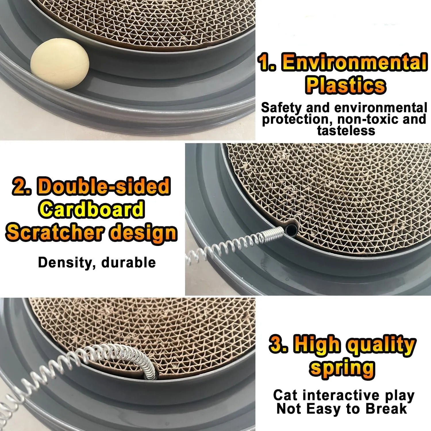 Blue cat scratcher toy with circular ball track and replaceable scratch pad