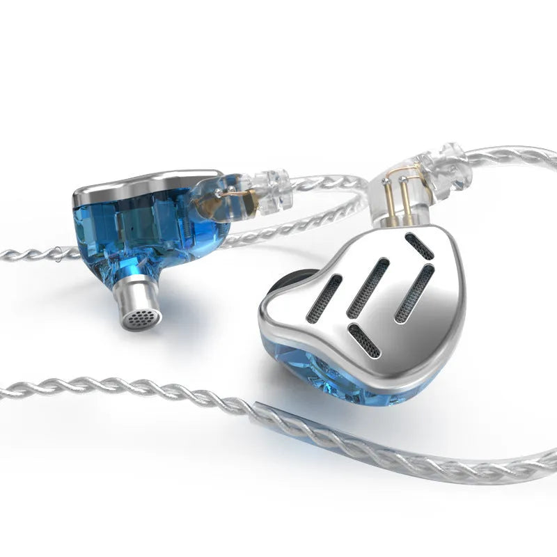 KZ ZAX black and silver blue in-ear headphones with 3.5mm L-bend plug and optional microphone.