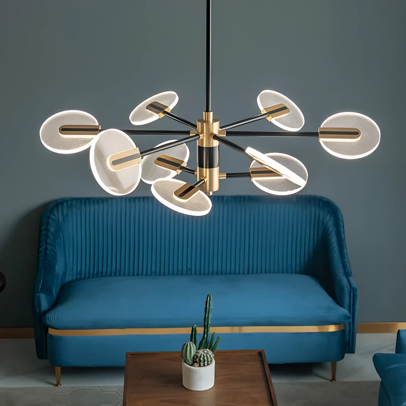 Iron frame and acrylic body LED chandelier pendant light with multiple heads