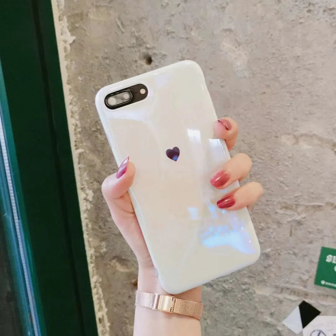 Bluwhite and White simple back cover iPhone case with blue light blocking for iPhone 6, 7, 8, and X models.