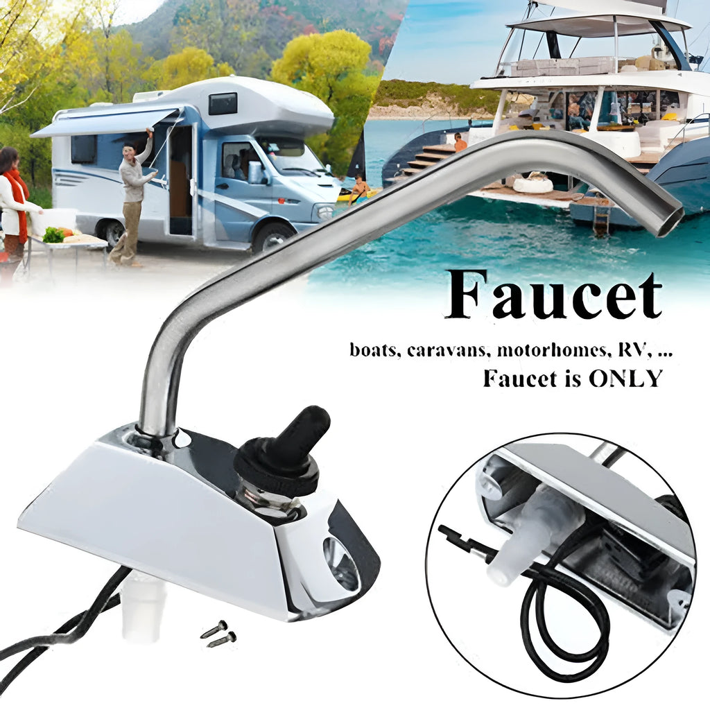 Electronic control rotating faucet with mirror-polished 316 stainless steel construction for RV water systems
