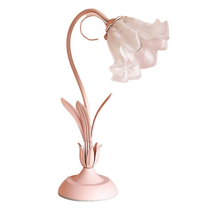 Flower Princess desk lamp with glass shade ceramic flowers pink colour dimmer switch iron body