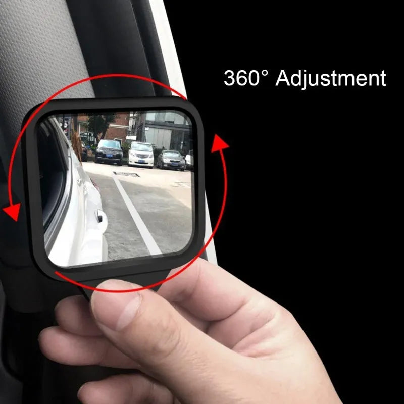 Compact car rear view mirror with plastic housing and glass surface, measuring 7x6x1cm.