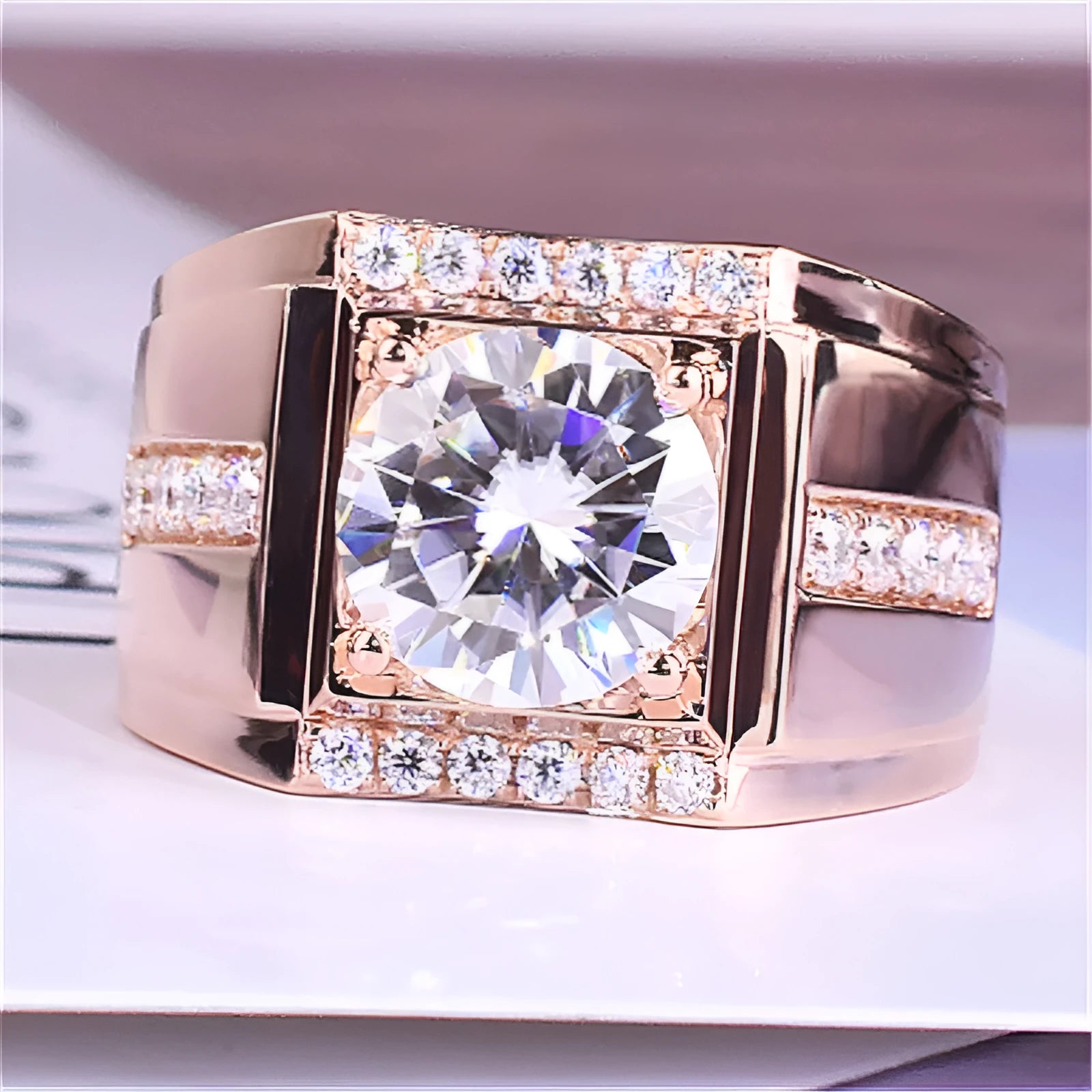 Men's adjustable imitation moissanite ring with diamond zircon design in three electroplated colour options
