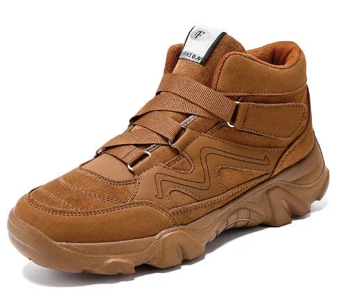 Men's black synthetic leather casual shoes with a slip-resistant sole on a plain background.