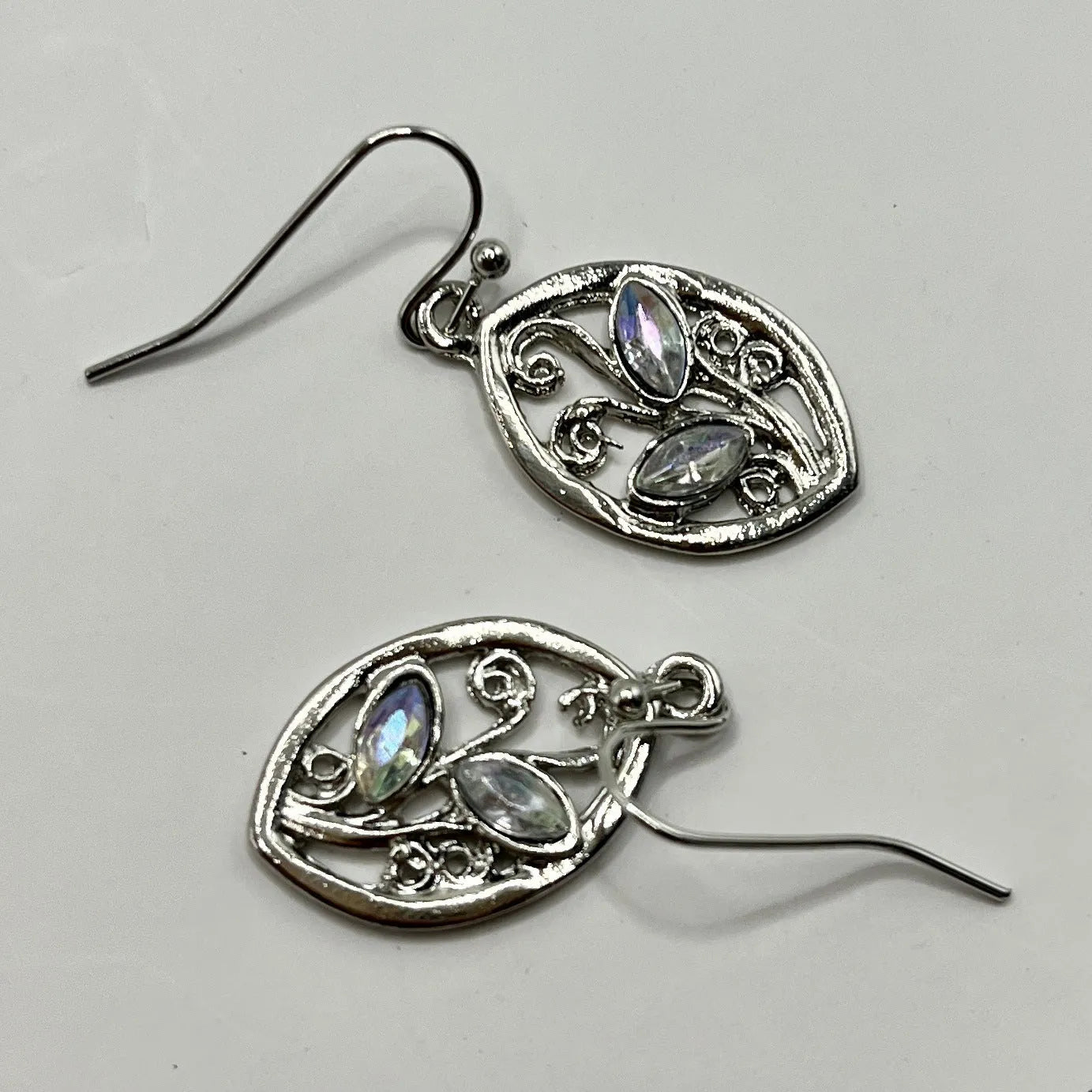 Silver alloy leaf earrings with embedded colourful moonstone gemstones for women